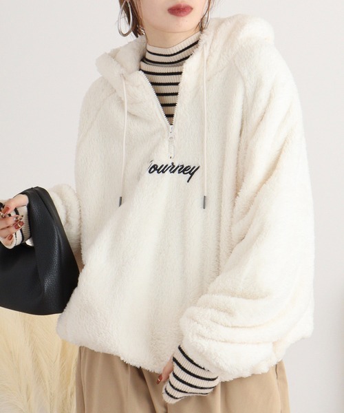 FUNALIVE（ファンアライブ）の「Double face boa half ZIP pullover hoodie / ダブルフェイス ボアハーフZIPプルオーバーパーカー unisex（パーカー・メンズ・グレー/ブラック/ブルーグリーン/ホワイト・M/L）」の5枚目の写真