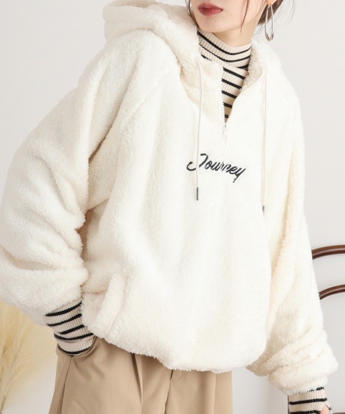 FUNALIVE（ファンアライブ）の「Double face boa half ZIP pullover hoodie / ダブルフェイス ボアハーフZIPプルオーバーパーカー unisex（パーカー・メンズ・グレー/ブラック/ブルーグリーン/ホワイト・M/L）」の6枚目の写真