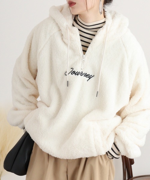 FUNALIVE（ファンアライブ）の「Double face boa half ZIP pullover hoodie / ダブルフェイス ボアハーフZIPプルオーバーパーカー unisex（パーカー・メンズ・グレー/ブラック/ブルーグリーン/ホワイト・M/L）」の7枚目の写真