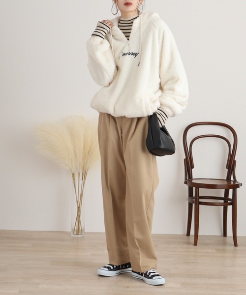 FUNALIVE（ファンアライブ）の「Double face boa half ZIP pullover hoodie / ダブルフェイス ボアハーフZIPプルオーバーパーカー unisex（パーカー・メンズ・グレー/ブラック/ブルーグリーン/ホワイト・M/L）」の8枚目の写真