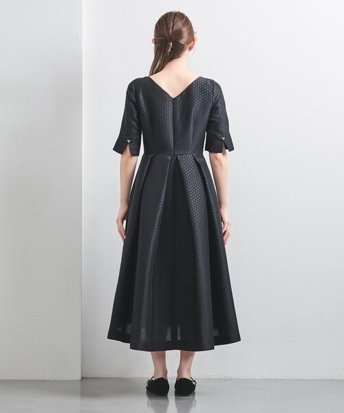 THE DRESS BY FLICKA　ドレープワンピース　ドレス　黒 セール】 【FLICKA】レースコンビフレンチスリーブワンピース
