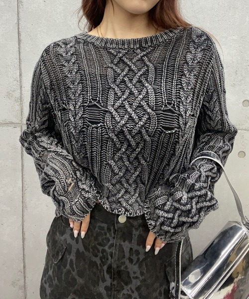 【セール】ショート丈ダメージケーブルニット(Tシャツ/カットソー)|ROGER AND RAW(ロジャーアンドロウ) 【セール】ショート丈ダメージケーブルニット(Tシャツ/カットソー)|ROGER AND RAW(ロジャーアンドロウ)