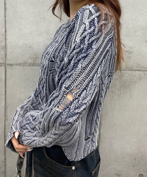 【セール】ショート丈ダメージケーブルニット(Tシャツ/カットソー)|ROGER AND RAW(ロジャーアンドロウ) 【セール】ショート丈ダメージケーブルニット(Tシャツ/カットソー)|ROGER AND RAW(ロジャーアンドロウ)