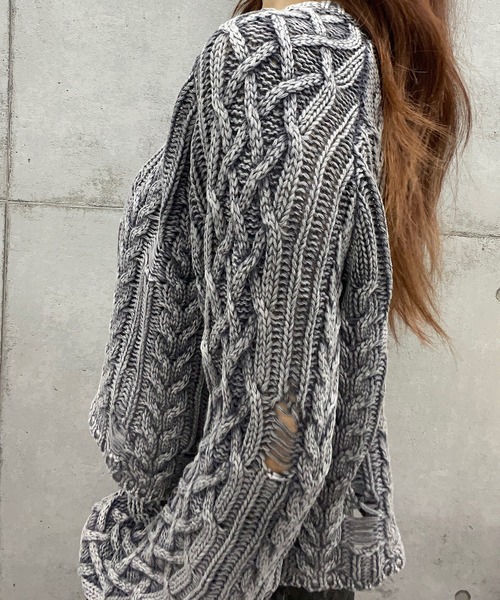 【セール】ショート丈ダメージケーブルニット(Tシャツ/カットソー)|ROGER AND RAW(ロジャーアンドロウ) 【セール】ショート丈ダメージケーブルニット(Tシャツ/カットソー)|ROGER AND RAW(ロジャーアンドロウ)