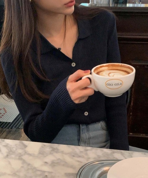 Girly Doll(ガーリードール)の「襟付きニットカーディガン(ニット/セーター・レディース・ベージュ/ネイビー/ホワイト×ブラック/ピンク・FREE)」の3枚目の写真