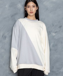 cardboard knit switching crew neck cutsew/ダンボールニット 切り替え クルーネック カットソー
