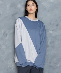 cardboard knit switching crew neck cutsew/ダンボールニット 切り替え クルーネック カットソー