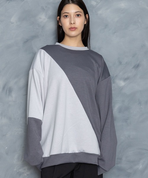 Starting Over(スターティングオーバー)の「cardboard knit switching crew neck cutsew/ダンボールニット 切り替え クルーネック カットソー(スウェット・メンズ・ホワイト/ブラック/サックスブルー/チャコールグレー・M/L/XL)」の1枚目の写真