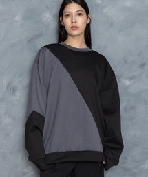 cardboard knit switching crew neck cutsew/ダンボールニット 切り替え クルーネック カットソー