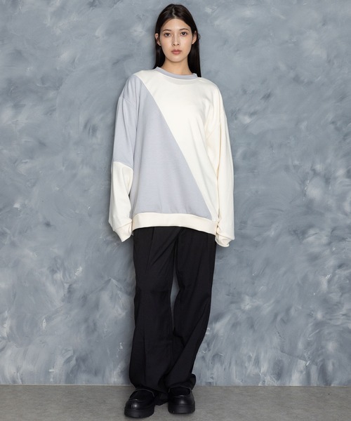 Starting Over(スターティングオーバー)の「cardboard knit switching crew neck cutsew/ダンボールニット 切り替え クルーネック カットソー(スウェット・メンズ・ホワイト/ブラック/サックスブルー/チャコールグレー・M/L/XL)」の15枚目の写真
