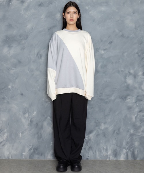 Starting Over(スターティングオーバー)の「cardboard knit switching crew neck cutsew/ダンボールニット 切り替え クルーネック カットソー(スウェット・メンズ・ホワイト/ブラック/サックスブルー/チャコールグレー・M/L/XL)」の16枚目の写真