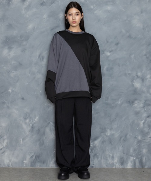 Starting Over(スターティングオーバー)の「cardboard knit switching crew neck cutsew/ダンボールニット 切り替え クルーネック カットソー(スウェット・メンズ・ホワイト/ブラック/サックスブルー/チャコールグレー・M/L/XL)」の11枚目の写真
