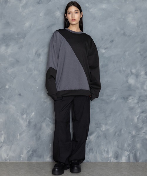 Starting Over(スターティングオーバー)の「cardboard knit switching crew neck cutsew/ダンボールニット 切り替え クルーネック カットソー(スウェット・メンズ・ホワイト/ブラック/サックスブルー/チャコールグレー・M/L/XL)」の12枚目の写真