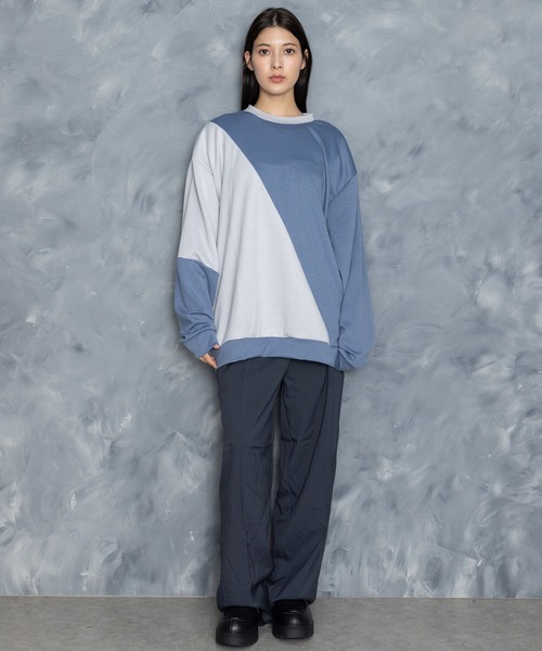 Starting Over(スターティングオーバー)の「cardboard knit switching crew neck cutsew/ダンボールニット 切り替え クルーネック カットソー(スウェット・メンズ・ホワイト/ブラック/サックスブルー/チャコールグレー・M/L/XL)」の21枚目の写真