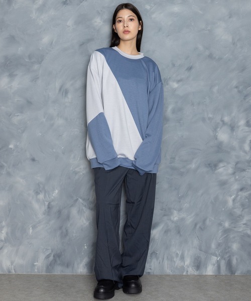 Starting Over(スターティングオーバー)の「cardboard knit switching crew neck cutsew/ダンボールニット 切り替え クルーネック カットソー(スウェット・メンズ・ホワイト/ブラック/サックスブルー/チャコールグレー・M/L/XL)」の22枚目の写真