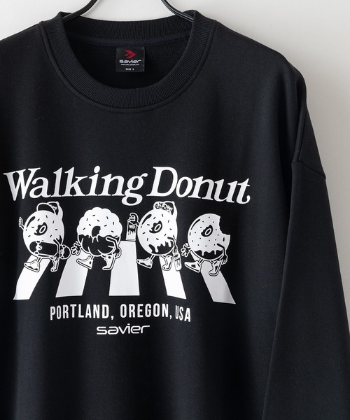 JEANS MATE(ジーンズメイト)の「【SAVIER/サビアー】WALKING DONUTSコラボ / 前面プリント ビッグシルエット スウェットトレーナー ワンポイント刺繍 ブランドロゴ(スウェット・メンズ・杢グレー/ブラック・MEDIUM/LARGE)」の15枚目の写真