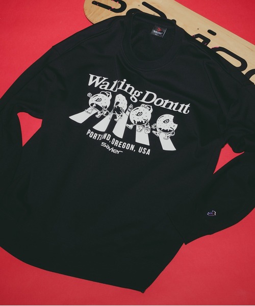 JEANS MATE(ジーンズメイト)の「【SAVIER/サビアー】WALKING DONUTSコラボ / 前面プリント ビッグシルエット スウェットトレーナー ワンポイント刺繍 ブランドロゴ(スウェット・メンズ・杢グレー/ブラック・MEDIUM/LARGE)」の11枚目の写真