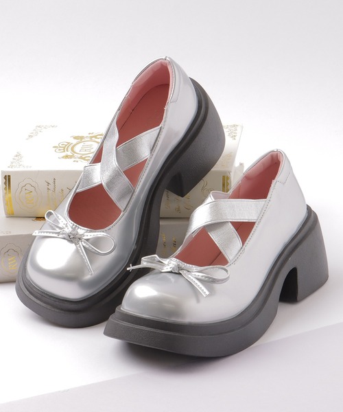 セール】クロス ストラップ 厚底 リボン パンプス（パンプス）｜Lace
