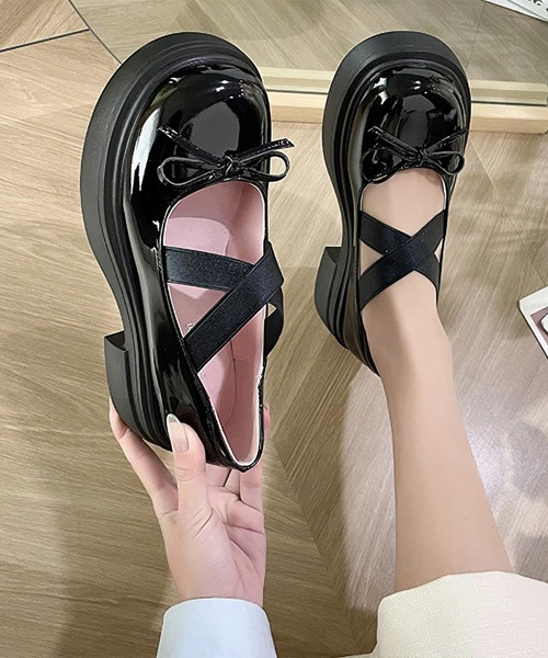 セール】クロス ストラップ 厚底 リボン パンプス（パンプス）｜Lace