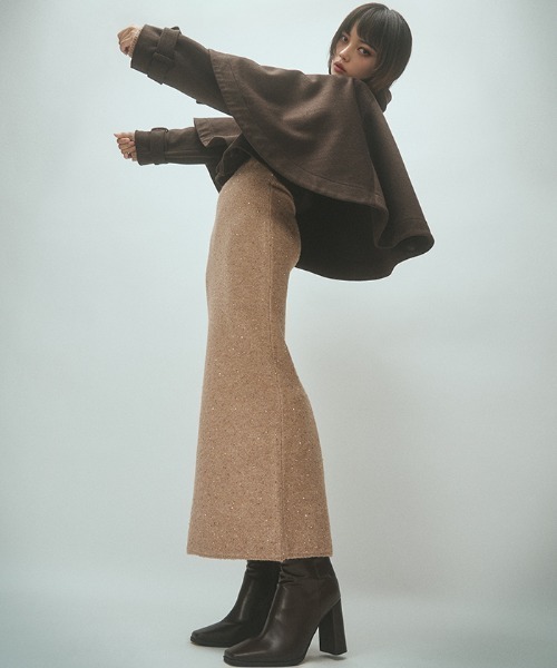 AMBIENT（アンビエント）の「ケープウールジャケット（ノーカラージャケット・レディース・ダークブラウン/グレー/ブラック・M/S）」の4枚目の写真