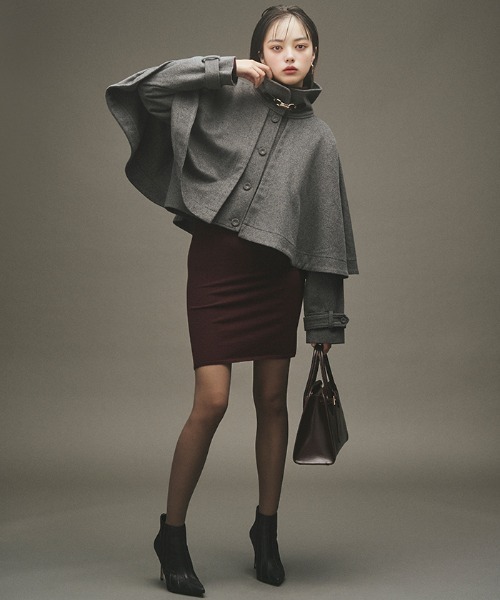 AMBIENT（アンビエント）の「ケープウールジャケット（ノーカラージャケット・レディース・ダークブラウン/グレー/ブラック・M/S）」の8枚目の写真