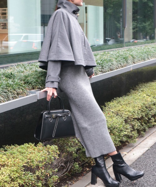 AMBIENT（アンビエント）の「ケープウールジャケット（ノーカラージャケット・レディース・ダークブラウン/グレー/ブラック・M/S）」の10枚目の写真