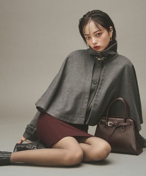 AMBIENT（アンビエント）の「ケープウールジャケット（ノーカラージャケット・レディース・ダークブラウン/グレー/ブラック・M/S）」の7枚目の写真