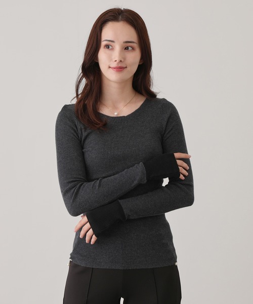 Jayro(ジャイロ)の「袖切り替え配色リブニット(Tシャツ/カットソー・レディース・ホワイト/ブラック/チャコールグレー・FREE)」の4枚目の写真