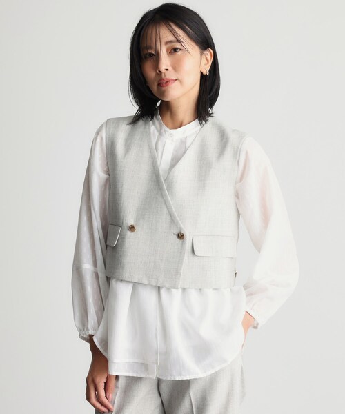 THE SHOP TK (ザ ショップ ティーケー )の「◆【セットアップ可/ONOFF活躍】カルゼショートジレ/洗える(ベスト・レディース・ナチュラル/ネイビー・12/13)」の6枚目の写真