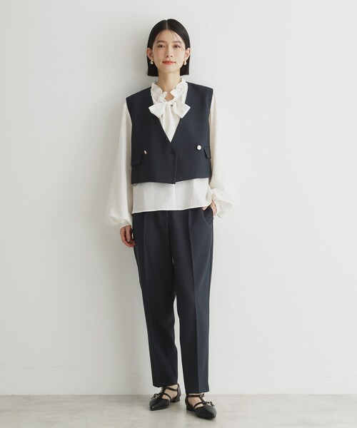 THE SHOP TK (ザ ショップ ティーケー )の「◆【セットアップ可/ONOFF活躍】カルゼショートジレ/洗える(ベスト・レディース・ナチュラル/ネイビー・12/13)」の10枚目の写真