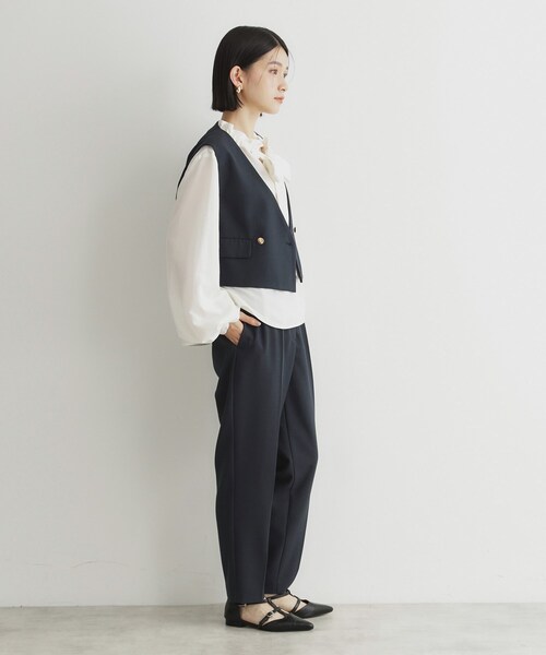 THE SHOP TK (ザ ショップ ティーケー )の「◆【セットアップ可/ONOFF活躍】カルゼショートジレ/洗える(ベスト・レディース・ナチュラル/ネイビー・12/13)」の11枚目の写真