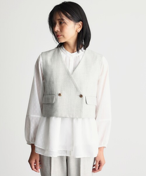 THE SHOP TK (ザ ショップ ティーケー )の「◆【セットアップ可/ONOFF活躍】カルゼショートジレ/洗える(ベスト・レディース・ナチュラル/ネイビー・12/13)」の14枚目の写真