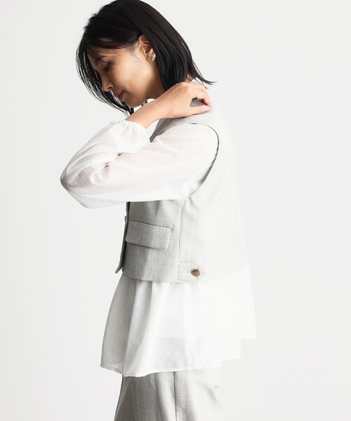 THE SHOP TK (ザ ショップ ティーケー )の「◆【セットアップ可/ONOFF活躍】カルゼショートジレ/洗える(ベスト・レディース・ナチュラル/ネイビー・12/13)」の15枚目の写真