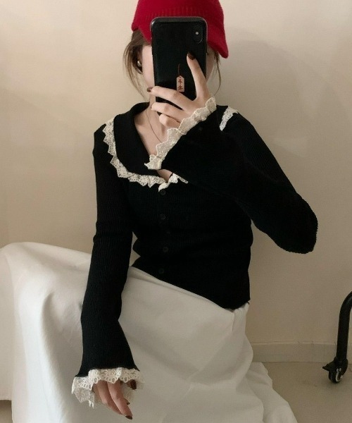 Vipoa(ヴィポア)の「lace tight knit tops(ニット/セーター・レディース・アイボリー/ブラック/グレー/ピンク/レッド・FREE)」の22枚目の写真