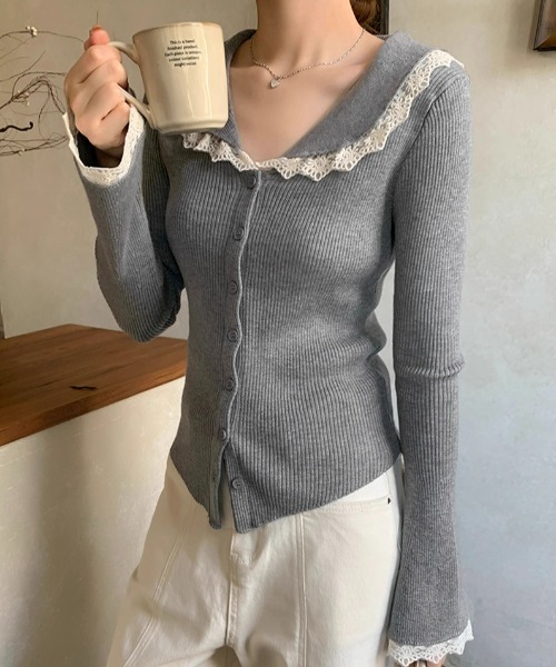 Vipoa(ヴィポア)の「lace tight knit tops(ニット/セーター・レディース・アイボリー/ブラック/グレー/ピンク/レッド・FREE)」の11枚目の写真