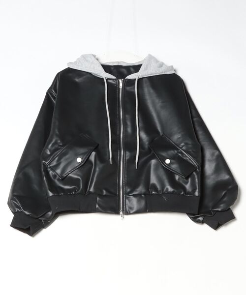 gossip!ロサンゼルス(ゴシップロサンゼルス)の「YUGA フェイクツーピース 合成皮革ジャケット(ブルゾン・レディース・ブラック・FREE)」の4枚目の写真