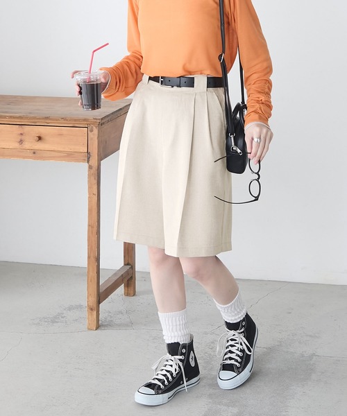 BONLECILL(ボンルシール)の「【セットアップ対応】フェイクリネン Wタックショートパンツ(その他パンツ・レディース・チャコールグレー/ブラック/アイボリー/ブラウン/ベージュ・M/L)」の16枚目の写真