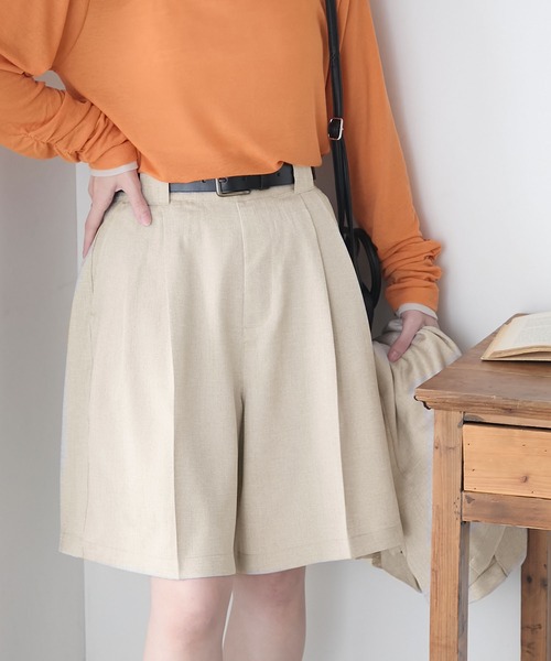 BONLECILL(ボンルシール)の「【セットアップ対応】フェイクリネン Wタックショートパンツ(その他パンツ・レディース・チャコールグレー/ブラック/アイボリー/ブラウン/ベージュ・M/L)」の17枚目の写真