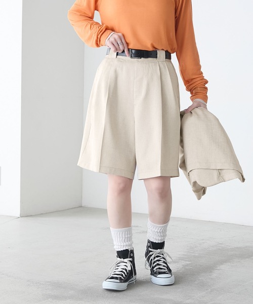 BONLECILL(ボンルシール)の「【セットアップ対応】フェイクリネン Wタックショートパンツ(その他パンツ・レディース・チャコールグレー/ブラック/アイボリー/ブラウン/ベージュ・M/L)」の18枚目の写真