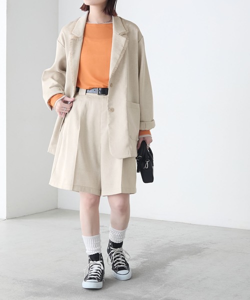 BONLECILL(ボンルシール)の「【セットアップ対応】フェイクリネン Wタックショートパンツ(その他パンツ・レディース・チャコールグレー/ブラック/アイボリー/ブラウン/ベージュ・M/L)」の21枚目の写真