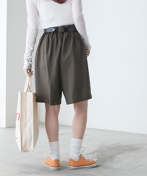 BONLECILL(ボンルシール)の「【セットアップ対応】フェイクリネン Wタックショートパンツ(その他パンツ・レディース・チャコールグレー/ブラック/アイボリー/ブラウン/ベージュ・M/L)」の11枚目の写真