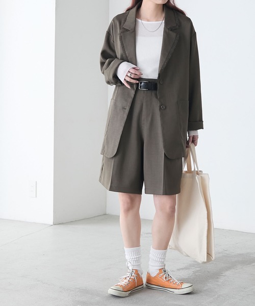BONLECILL(ボンルシール)の「【セットアップ対応】フェイクリネン Wタックショートパンツ(その他パンツ・レディース・チャコールグレー/ブラック/アイボリー/ブラウン/ベージュ・M/L)」の12枚目の写真