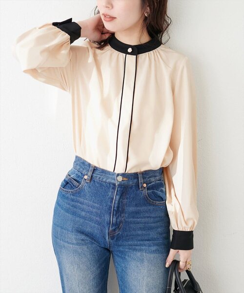 natural couture（ナチュラルクチュール）の「バイカラーデザイン釦ブラウス（シャツ/ブラウス・レディース・ベージュ/ネイビー/アイボリー/サックスブルー/ピンク系その他/オフホワイト/チャコールグレー・FREE）」の18枚目の写真