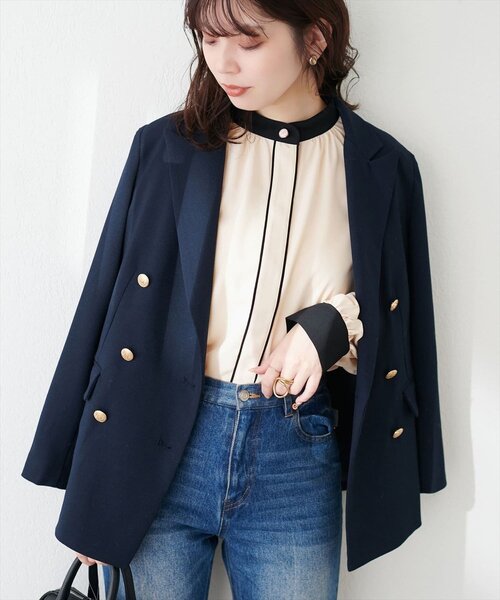 natural couture（ナチュラルクチュール）の「バイカラーデザイン釦ブラウス（シャツ/ブラウス・レディース・ベージュ/ネイビー/アイボリー/サックスブルー/ピンク系その他/オフホワイト/チャコールグレー・FREE）」の20枚目の写真