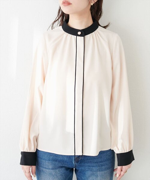 natural couture（ナチュラルクチュール）の「バイカラーデザイン釦ブラウス（シャツ/ブラウス・レディース・ベージュ/ネイビー/アイボリー/サックスブルー/ピンク系その他/オフホワイト/チャコールグレー・FREE）」の22枚目の写真