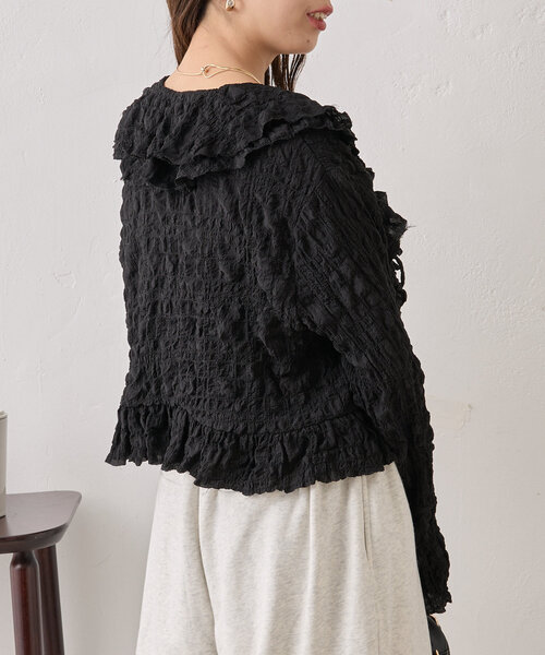 セール】フリルデザインフロントリボンブラウス（シャツ/ブラウス