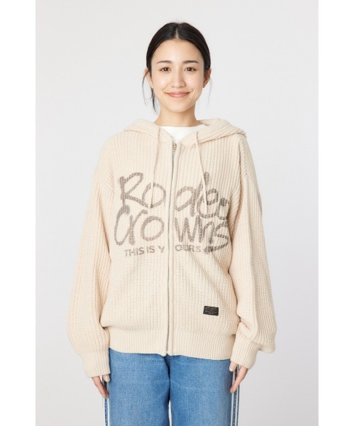 RODEO CROWNS WIDE BOWL（ロデオクラウンズワイドボウル）の「LOGO畦ニットジップフーディー（パーカー・レディース・チャコールグレー/アイボリー/クリアレッド・FREE）」の9枚目の写真