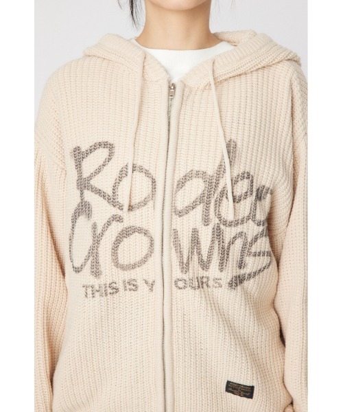 RODEO CROWNS WIDE BOWL（ロデオクラウンズワイドボウル）の「LOGO畦ニットジップフーディー（パーカー・レディース・チャコールグレー/アイボリー/クリアレッド・FREE）」の4枚目の写真