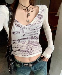 lilful（リルフル）の「クロップド丈 グラフィックプリント シアートップス（Tシャツ/カットソー）」