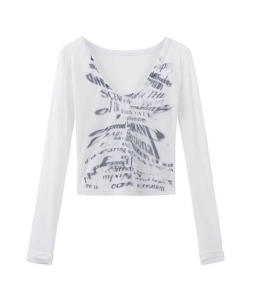 lilful（リルフル）の「クロップド丈 グラフィックプリント シアートップス（Tシャツ/カットソー・レディース・ホワイト・S/M/L）」の2枚目の写真